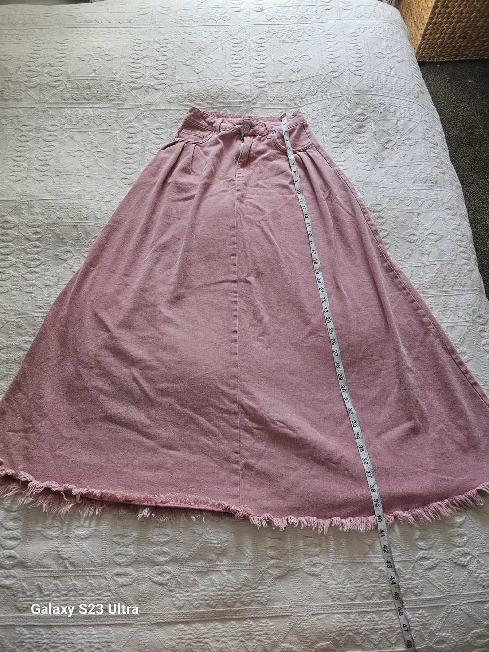 A-Line Midi Skirt in Dusty Pink with Frayed Hem